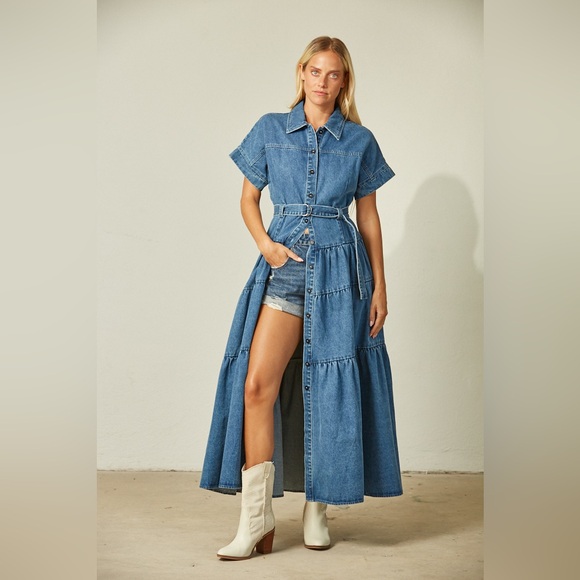 NEW! THICK DENIM TIERED WESTERN STYLE DRESS - Picture 7 of 7